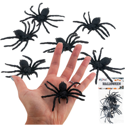 Umělé pavouky, černé, halloweenská dekorace, realistické, 6 ks/sada
