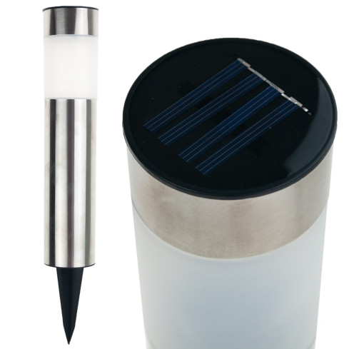 TG45633 solární zahradní lampa, zapichovací LED lampa, solární sloupek do země, nerezová, stříbrná