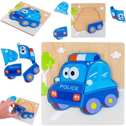 TG50030 dřevěné kostky, vzdělávací skládačka, puzzle, montessori figurky, policie, auto