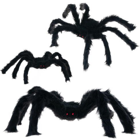 Umělý pavouk, chlupatý, černý, halloweenská dekorace, strašidelná tarantule, 40 cm