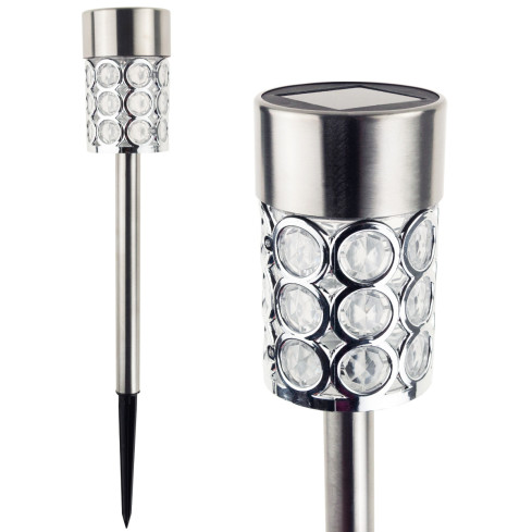 TG55965-1 solární zapichovací lampa, glamour, stříbrná, s krystalky, zahradní sloupek