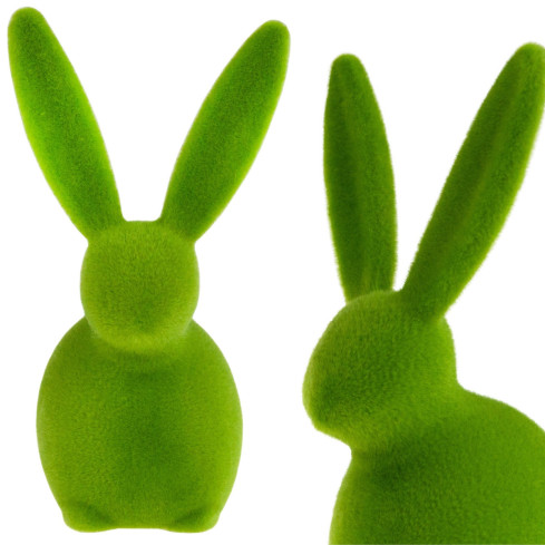 TG63631-8 zajíček, velurový králíček, velikonoční králíček, ozdoba na velikonoční aranžmá, 13 cm, zelený
