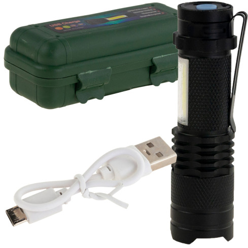 TG64636 taktická LED svítilna s zoomem, dioda Cree Q5, s USB + pouzdro