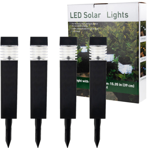 TG64670 – sada 4 ks solárních LED zahradních lamp k zapíchnutí, sloupek, černé, 39 cm