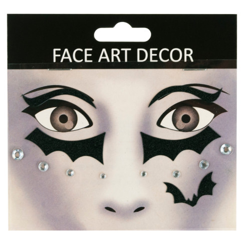 Nálepky na obličej, černé, s krystálky, 3D, halloweenský make-up, sada