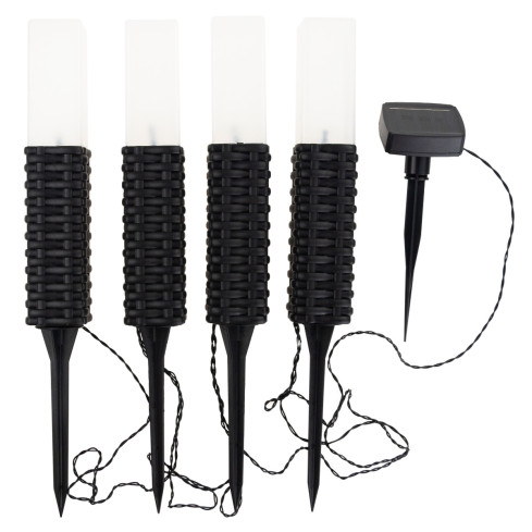 TG66774 solární zahradní lampa, ratan, ratanové LED lampičky (4 ks), solární zapichovací sloupek