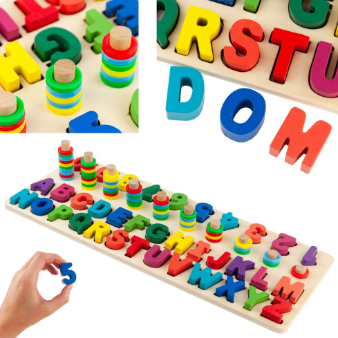 TG67011 dřevěná skládačka – montessori třídička s abecedou a číslicemi pro výuku
