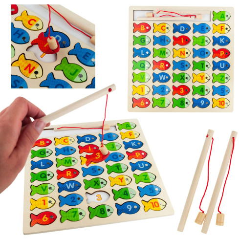 TG67024 hra rybaření dřevěné rybky výuková skládačka abeceda písmena puzzle