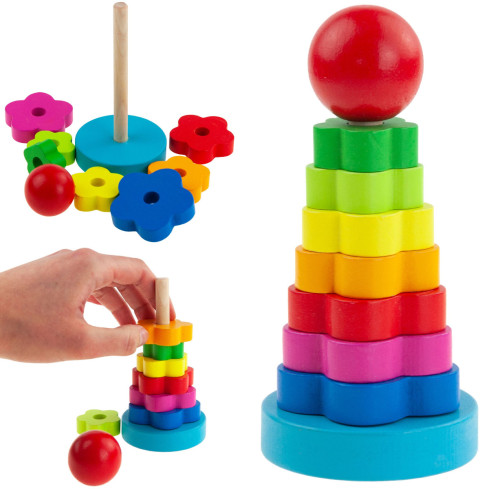 TG67026 pyramidová montessori třídička, věž, dřevěné kostky, skládačka