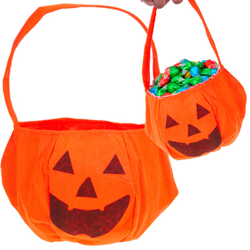 Košík na bonbóny, taštička na sladkosti, oranžová, s motivem dýně, s uchem, halloweenská dekorace, 30 × 17 × 17 cm