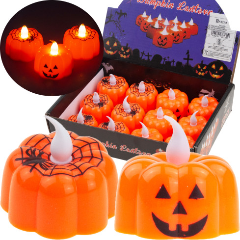 TG73370-1 LED svíčky ve tvaru dýní, halloweenské lucerny, dekorace, sada 12 ks, na baterie