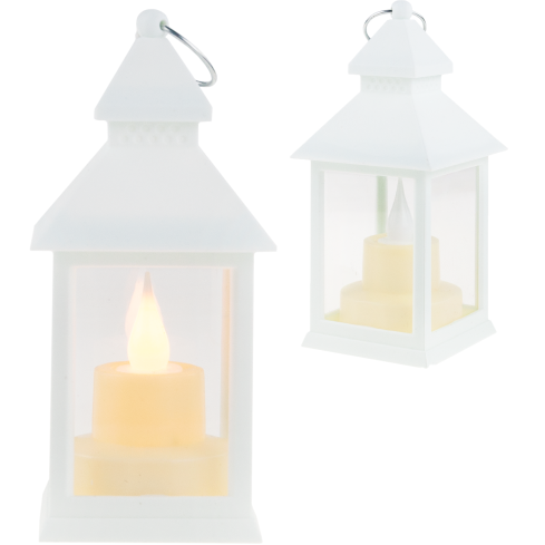 TG73372-1 bílá LED lucerna, lucerna se svíčkou, bateriová lucerna, plamen