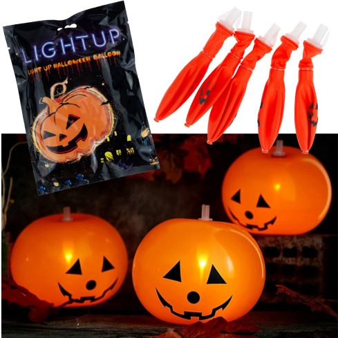 TG74159 halloweenské LED balónky, 5 ks, svítící dýně, oranžové dekorace