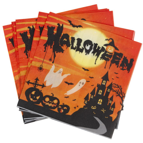 Jednorázové papírové ubrousky, halloweenský motiv, s duchy a netopýry, sada 10 ks.
