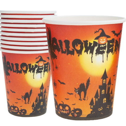 Jednorázové papírové kelímky s halloweenským motivem, s duchy a dýněmi, dekorace na stůl, 10 ks/sada