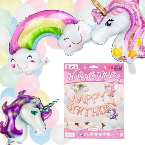 TG76542 balónková girlanda – sada barevných fóliových a latexových balónků s nápisem „Happy Birthday“