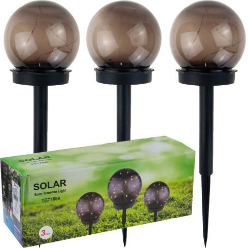 TG77659 solární LED lampy, 3 ks, zapichovací koule, sloupek, sada solárních lamp, senzor