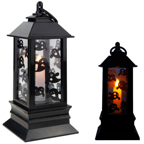 LED svícen, černý, s motivem duchů, halloweenská dekorace, napodobuje plamen, výška 20 cm