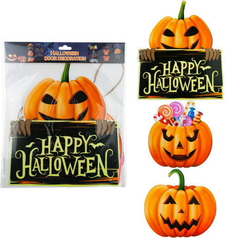 Papírová závěsná dekorace na dveře a okna, oranžová, s motivem dýní a Halloweenu, sada 3 dýní