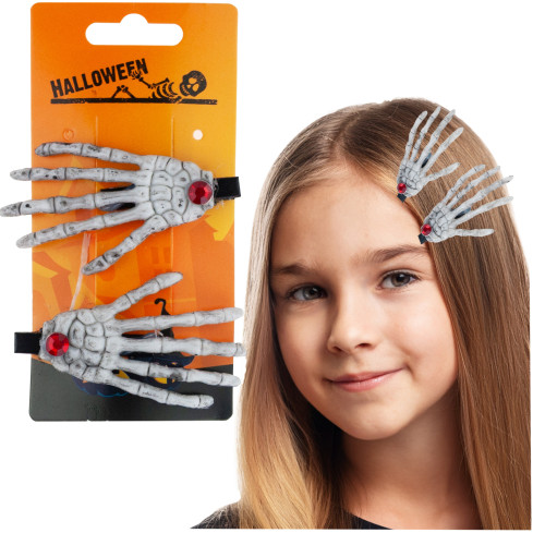 Sponky do vlasů, halloweenské ozdoby, doplněk k kostýmu, vzor s lebkami, kostlivec, sada 2 ks.