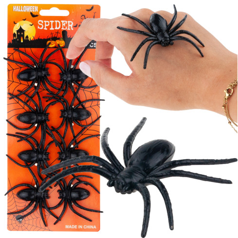 Umělé pavouky, černé, halloweenské dekorace, černá tarantule, sada 8 ks, 8 cm