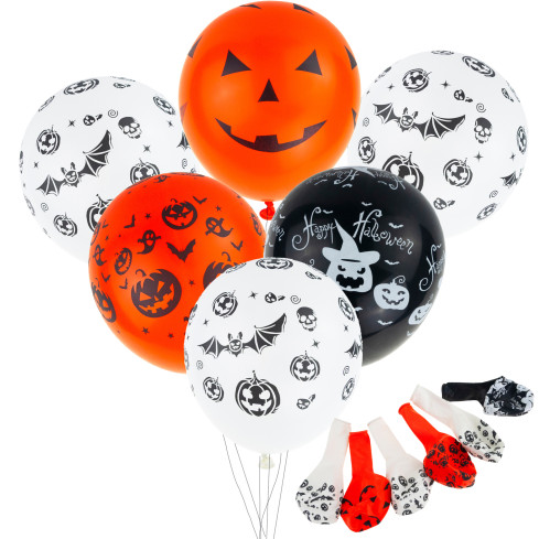 Latexové balónky, směs barev, směs vzorů, s halloweenským motivem, s dýněmi, sada 6 ks.