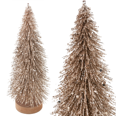 TG81561 zlatý ozdobný vánoční stromeček s brokátem – elegantní vánoční dekorace, 26 cm