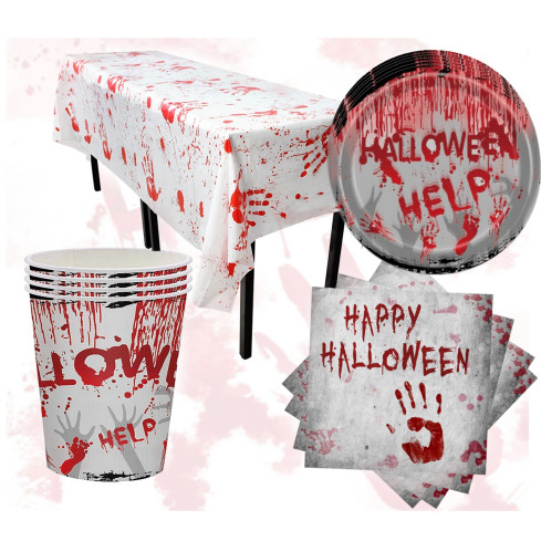 TG74162 sada stolního nádobí s halloweenskou výzdobou – ubrus, hrníčky, talířky, ubrousky