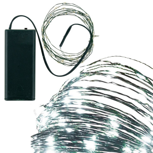 TG73524-1 vánoční světýlka, zelený drát, na baterie, studené bílé světlo, 40 LED