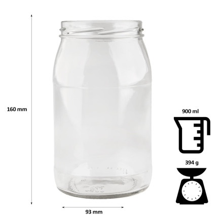 PAC900/82-1 Sklenice Skleněné sklenice o objemu 900 ml na zavařeniny, okurky, med, likéry a omáčky