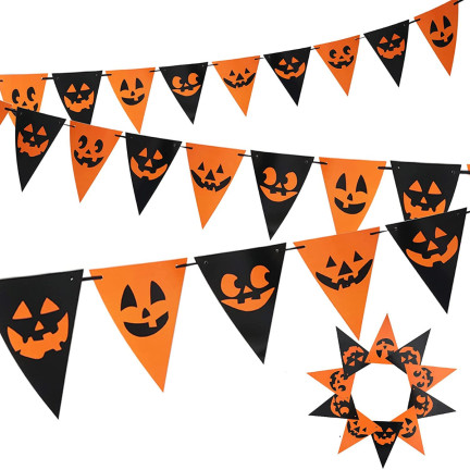 Halloweenská girlanda s balónky, papírová, směs barev, s dýněmi, přívěsky, 3 m
