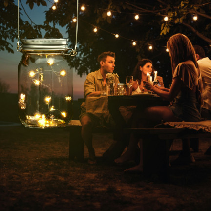 TG77618 LED zahradní lampa, solární závěsná lucerna, skleněná nádoba, řetěz s 10 LED diodami, teplá bílá
