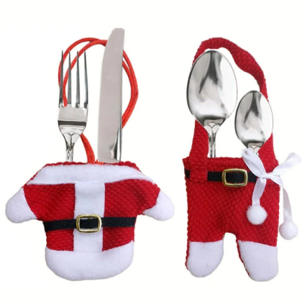 Pouzdro na příbory, vánoční obal, stolní dekorace, obleček pro Santa Clause, červené, sada 6 ks.