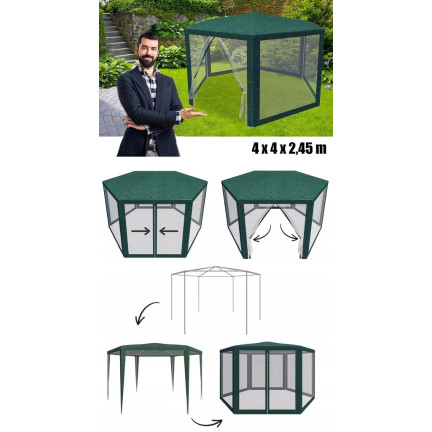 TG77596-1 zahradní stan, prodejní pavilon se 6 stěnami a moskytiérou, altán do zahrady nebo na terasu