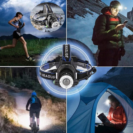 XA121 čelovka LED s zoomem, Cree XML, T6, výkonná čelovka, akumulátor + nabíječka