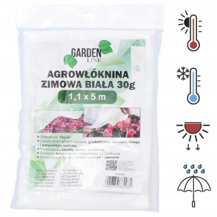 AGO2081 agrotextilie, krycí textilie, 1,1 x 5 m, zimní izolační kryt, bílá, 30 g