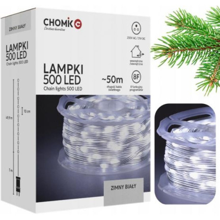 Mikro LED žárovky na cívce, 500 ks, vánoční, sváteční, studená bílá, 3+50 m