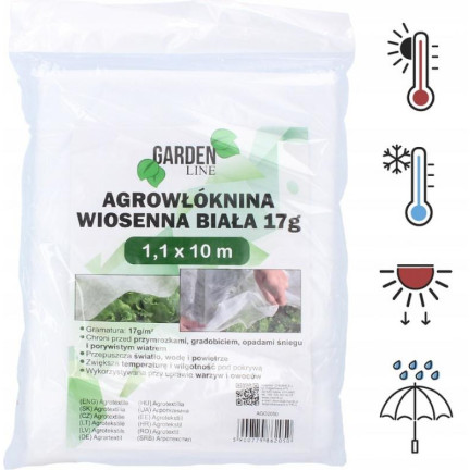 AGO2050 zahradní krycí agrotextilie, textilie 1,1 × 10 m, jarní, bílá, 17 g