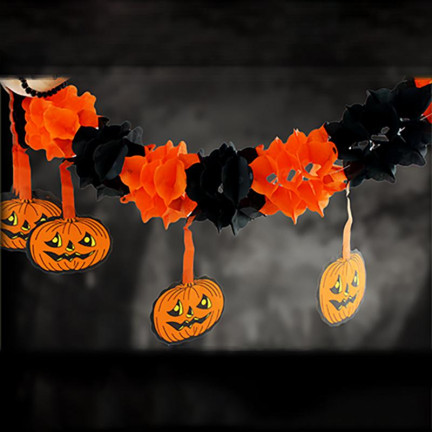 Halloweenská girlanda, papírová, oranžovo-černá, s dýněmi, 3 m