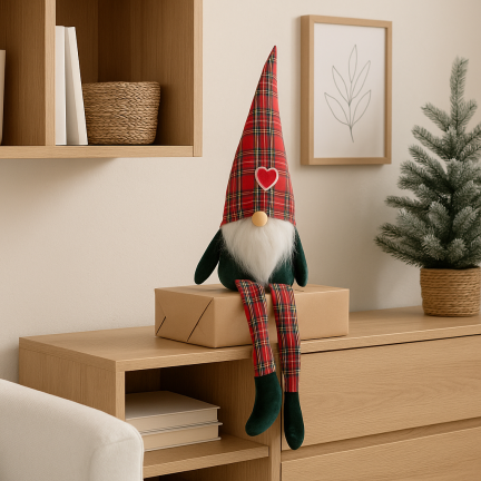 TG63095 vánoční skřítek pod stromeček, trpaslík, gnóm, Santa Claus, velký, 67 cm, ozdoba, dárek