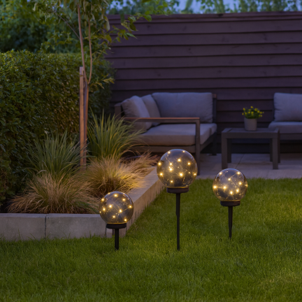 TG77659 solární LED lampy, 3 ks, zapichovací koule, sloupek, sada solárních lamp, senzor