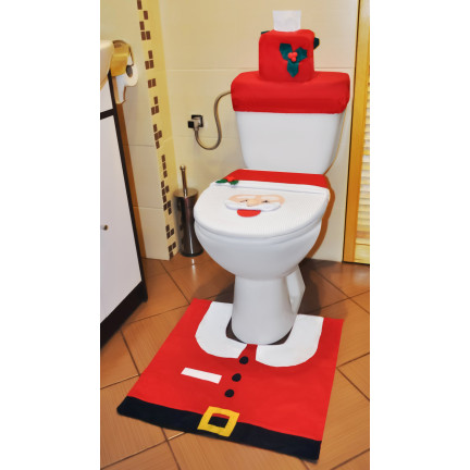 SW62 vánoční koupelnová sada – Santa Claus: kobereček do WC, potah na sedátko