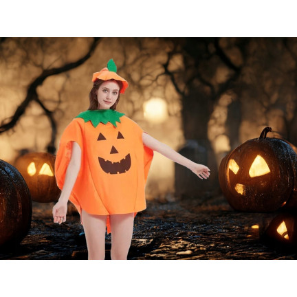 Kostým ve tvaru dýně, z netkané textilie, oranžový, s motivem dýně, dětský halloweenský kostým, velikost S, komplet