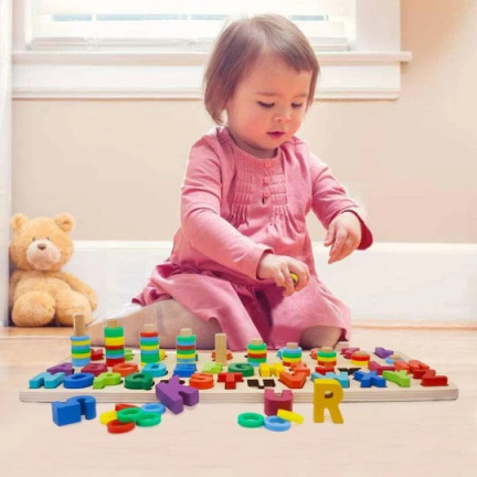 TG67011 dřevěná skládačka – montessori třídička s abecedou a číslicemi pro výuku
