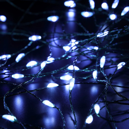 TG73524-1 vánoční světýlka, zelený drát, na baterie, studené bílé světlo, 40 LED