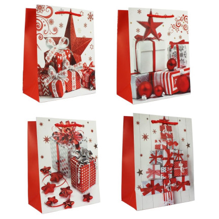 BAG8607 výprodejová vánoční taška, bílo-červená, 44x31x12