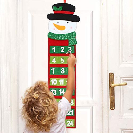 C51001 adventní kalendář s vánočními motivy: Santa Claus a sněhulák, plstěný, závěsný, prázdný