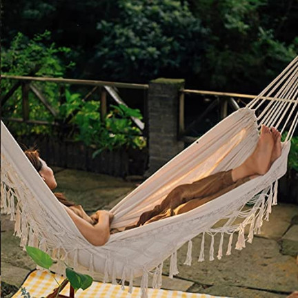 TG60442 brazilská zahradní houpací síť XL ve stylu boho, velká houpací síť pro dvě osoby, provazy, 200 × 100 cm