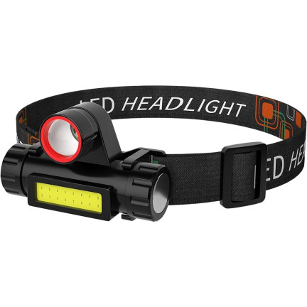 Čelovka 4 v 1, LED COB, s magnetem, dobíjecí přes USB, výkonná, s nastavitelným popruhem