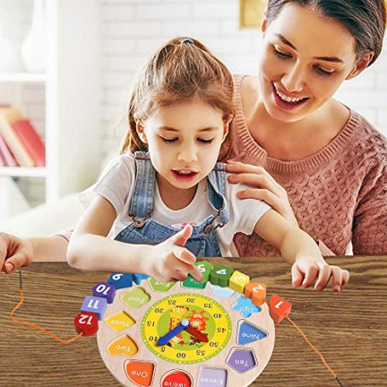 TG50015 dřevěné hodiny pro výuku číslic, kostky, puzzle